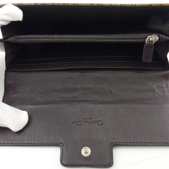 DIOR long wallet tratter beige canvas x leather Authentic - Picture 9 of 10